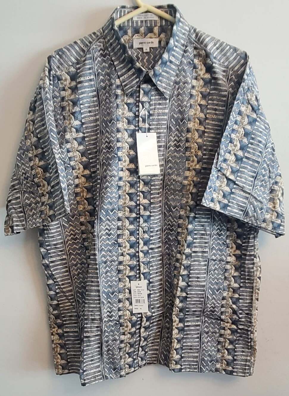 Pierre Cardin Geometric Short Sleeve Button Down Shirt Size XL Blue Cotton NWT